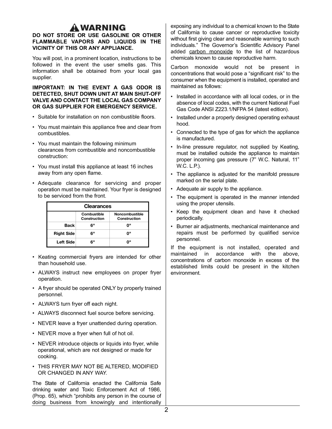 Keating Of Chicago 2006 warranty Clearances 