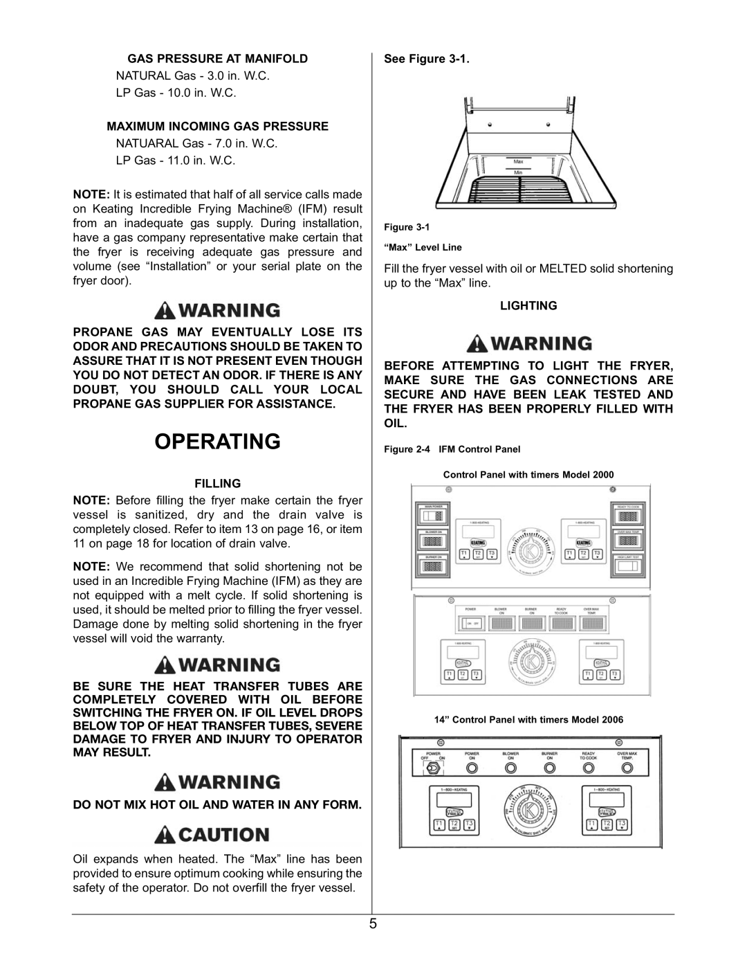 Keating Of Chicago 2006 warranty Operating, GAS Pressure AT Manifold, Maximum Incoming GAS Pressure, See Figure 