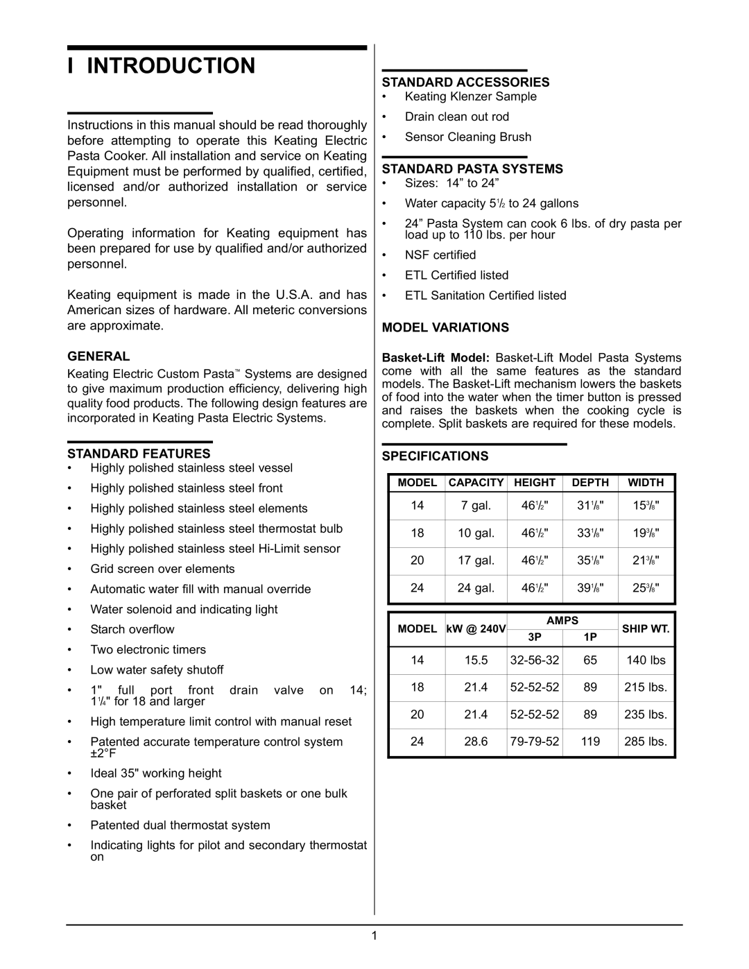 Keating Of Chicago 2009 manual Introduction 