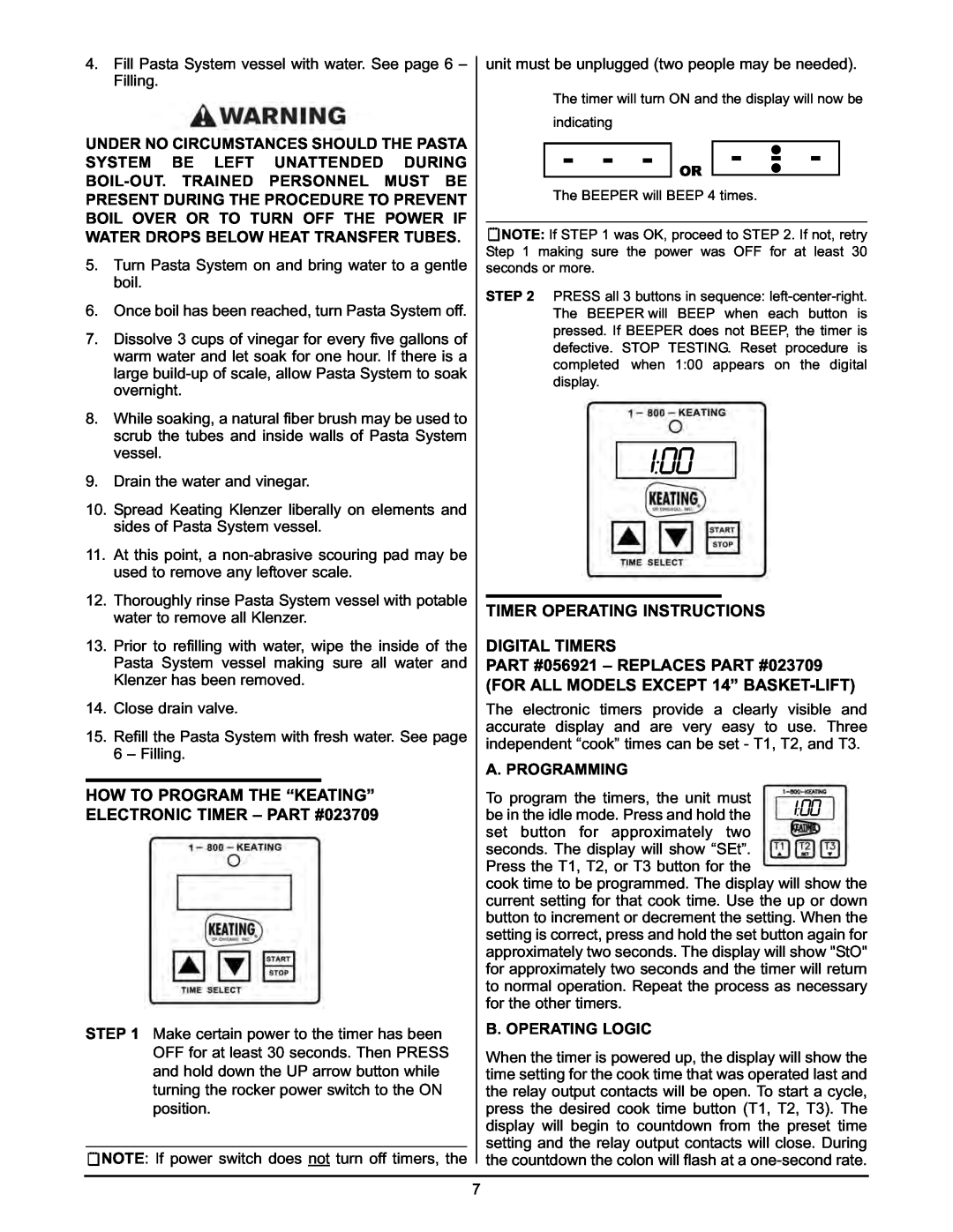 Keating Of Chicago 2009 manual Timer Operating Instructions, Digital Timers, PART #056921 - REPLACES PART #023709 