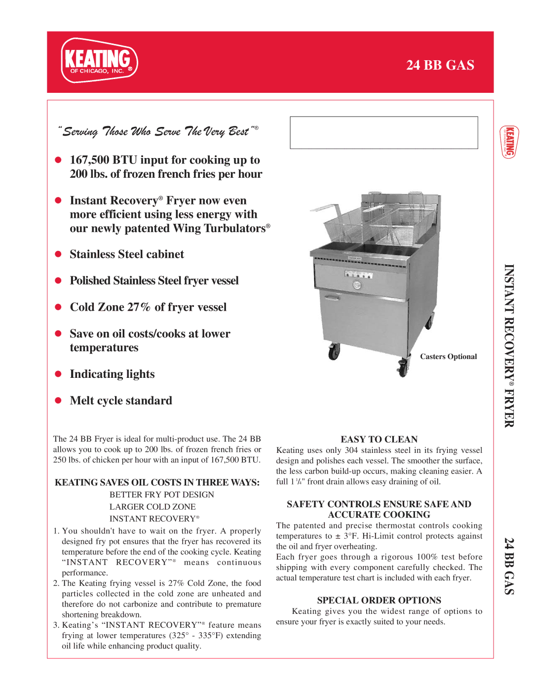 Keating Of Chicago 24 BB Gas manual Instant Recovery Fryer, Bb Gas 