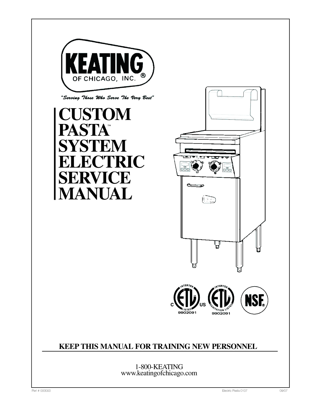 Keating Of Chicago 240V service manual Custom Pasta System Electric Service Manual 