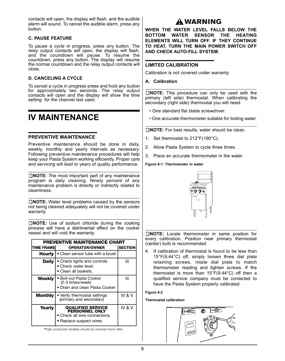 Keating Of Chicago 240V service manual IV Maintenance, Preventive Maintenance, Limited Calibration 