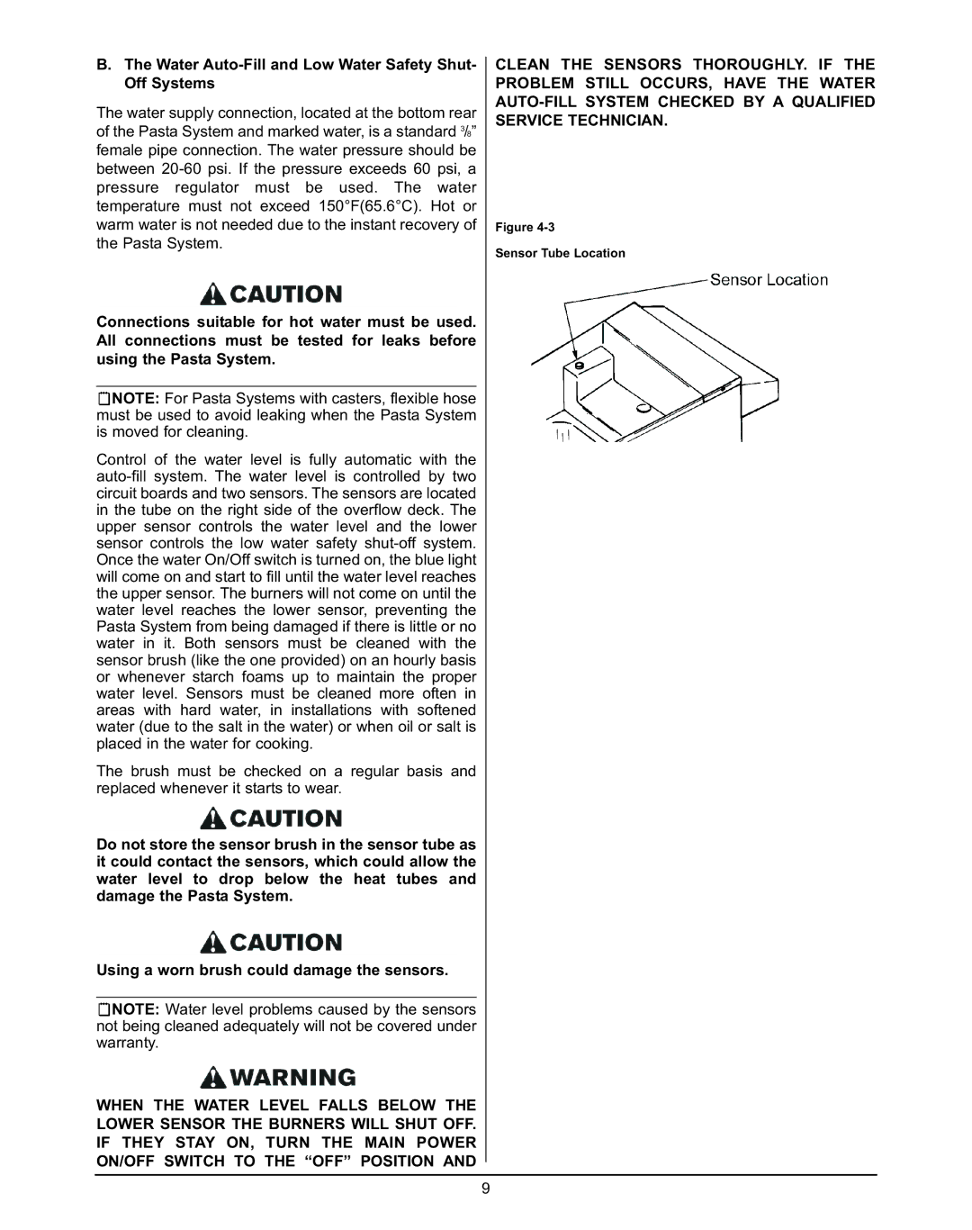 Keating Of Chicago 240V service manual Water Auto-Fill and Low Water Safety Shut- Off Systems 