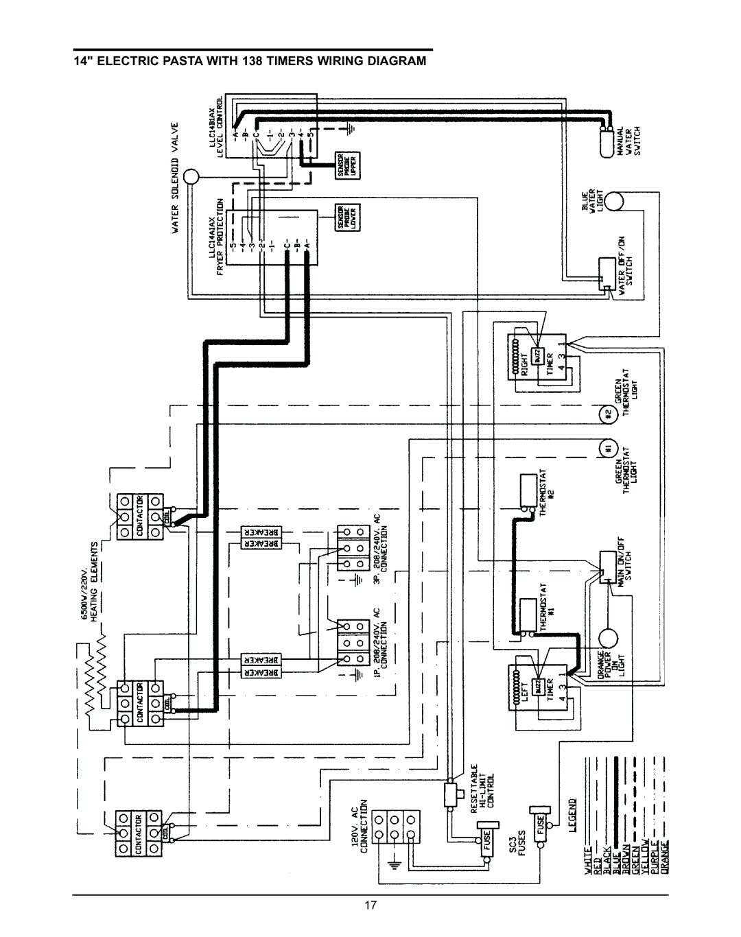 Keating Of Chicago 240V service manual Electric Pasta with 138 Timers Wiring Diagram 