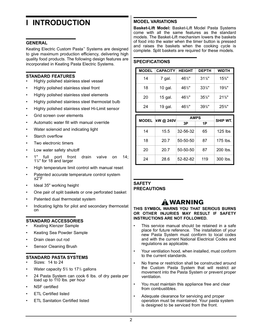 Keating Of Chicago 240V service manual Introduction 