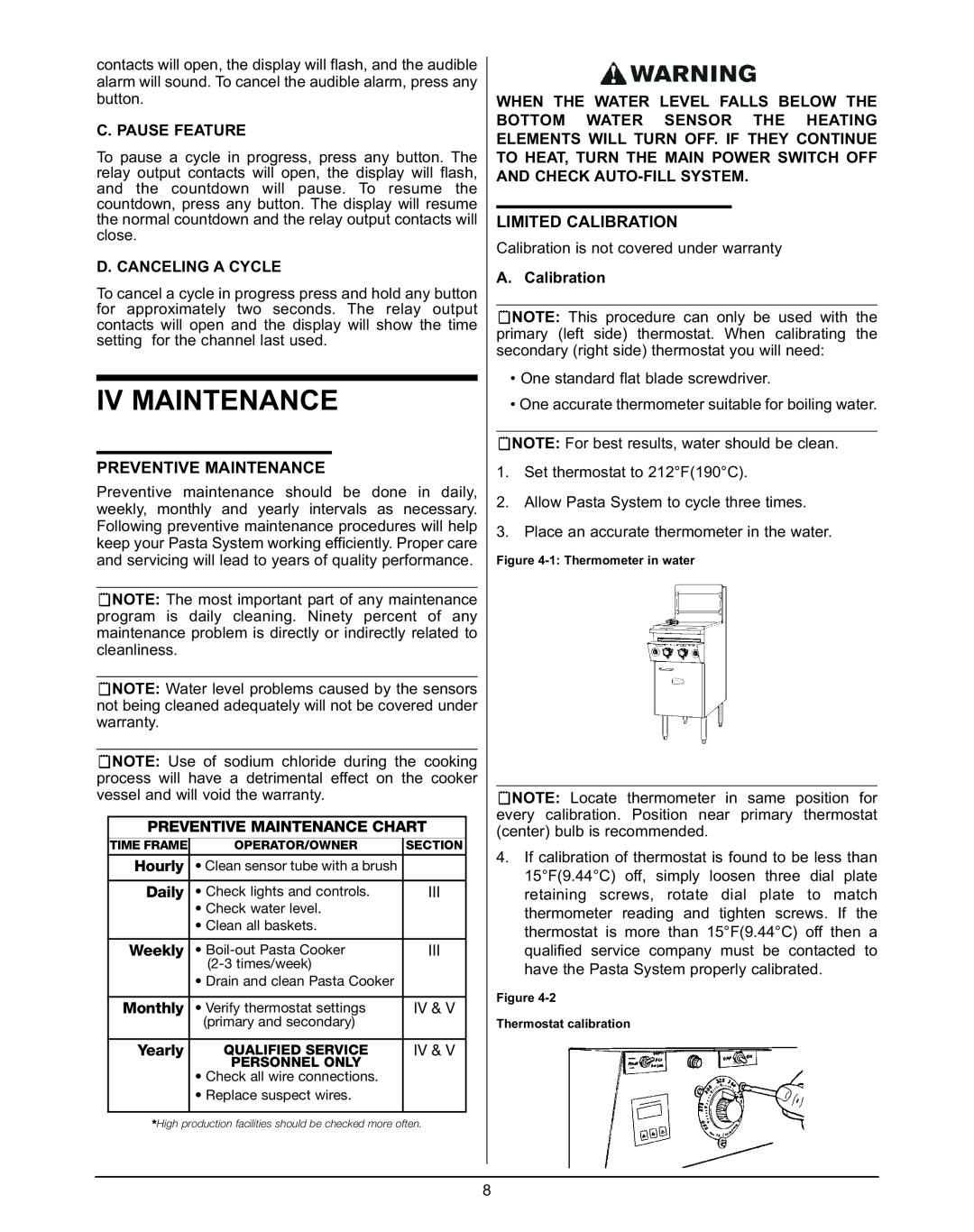 Keating Of Chicago 240V service manual Iv Maintenance, Preventive Maintenance, Limited Calibration 