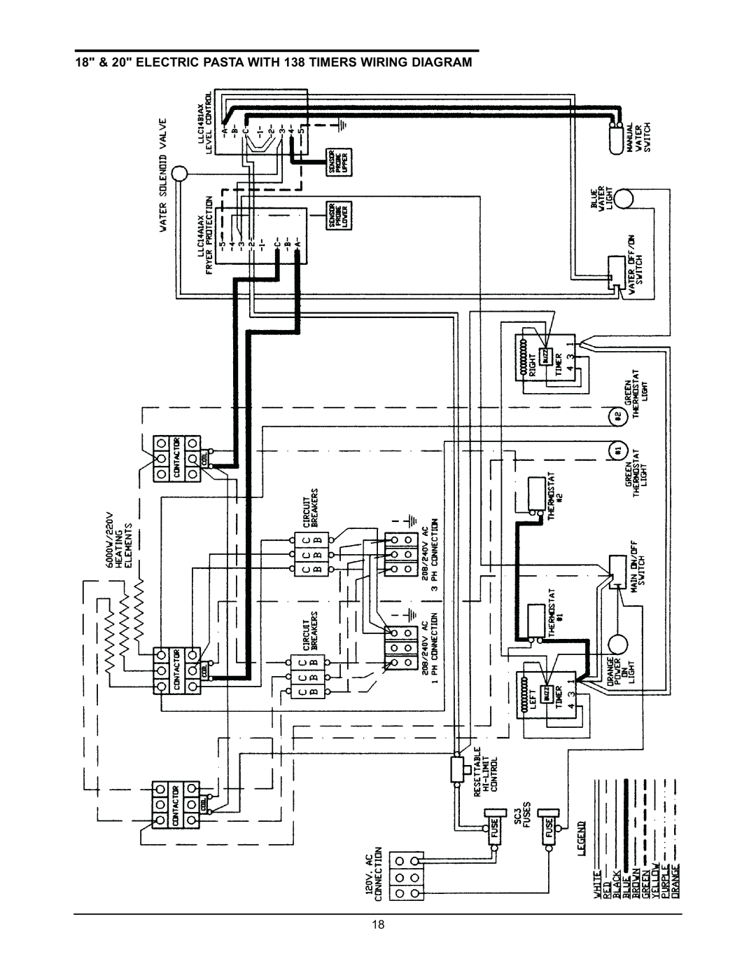 Keating Of Chicago 240V service manual 18 & 20 ELECTRIC PASTA WITH 138 TIMERS WIRING DIAGRAM 