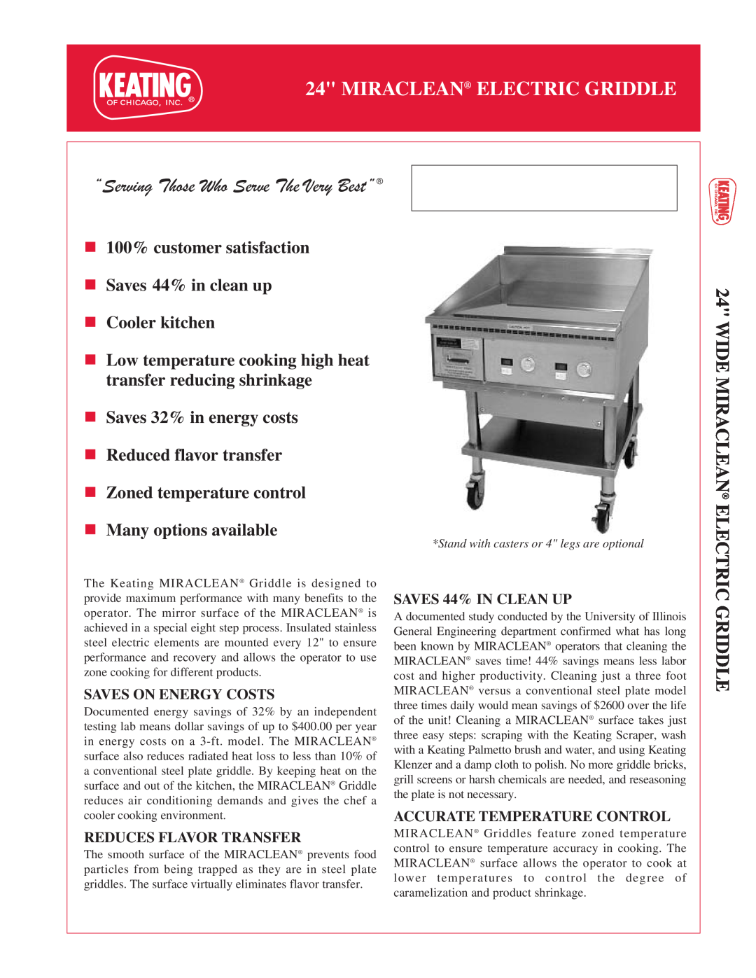 Keating Of Chicago 2430 HI, 2430 FT manual Wide Miraclean Electric Griddle, “Serving Those Who Serve The Very Best” 