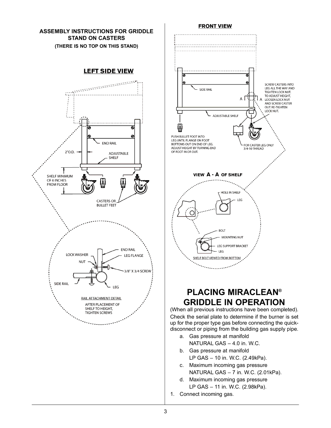 Keating Of Chicago 37399 user manual Placing Miraclean Griddle in Operation, There is no TOP on this Stand 