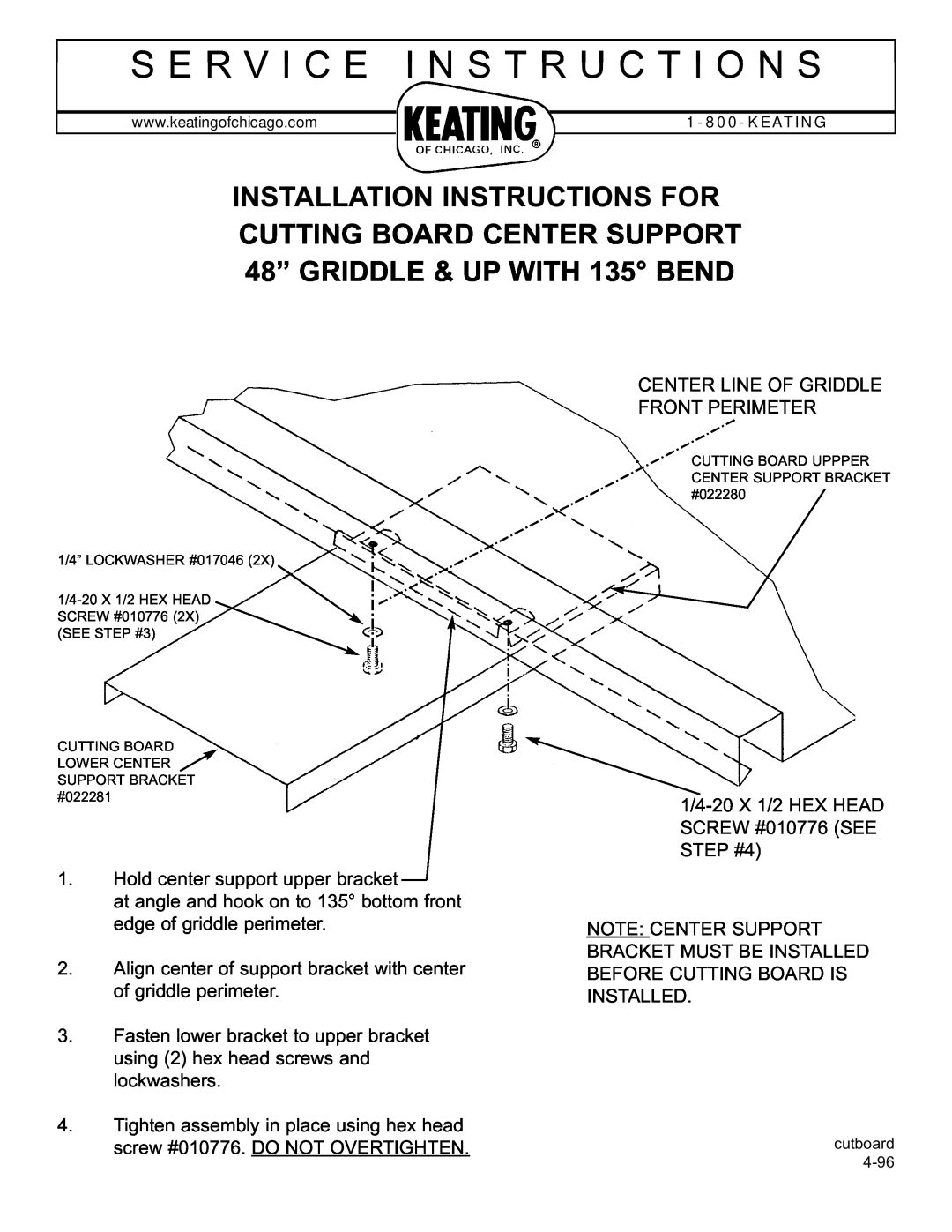 Keating Of Chicago 48" Griddle installation instructions S E R V I C E I N S T R U C T I O N S 