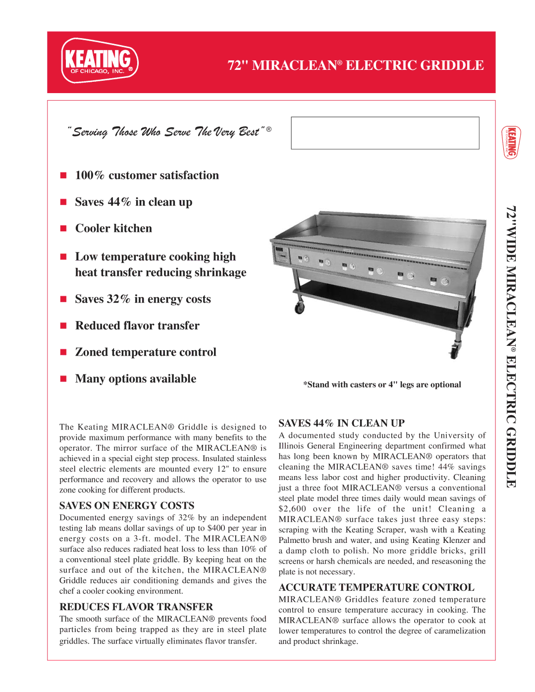 Keating Of Chicago 7230, 7236 manual 72WIDE Miraclean Electric, Griddle 