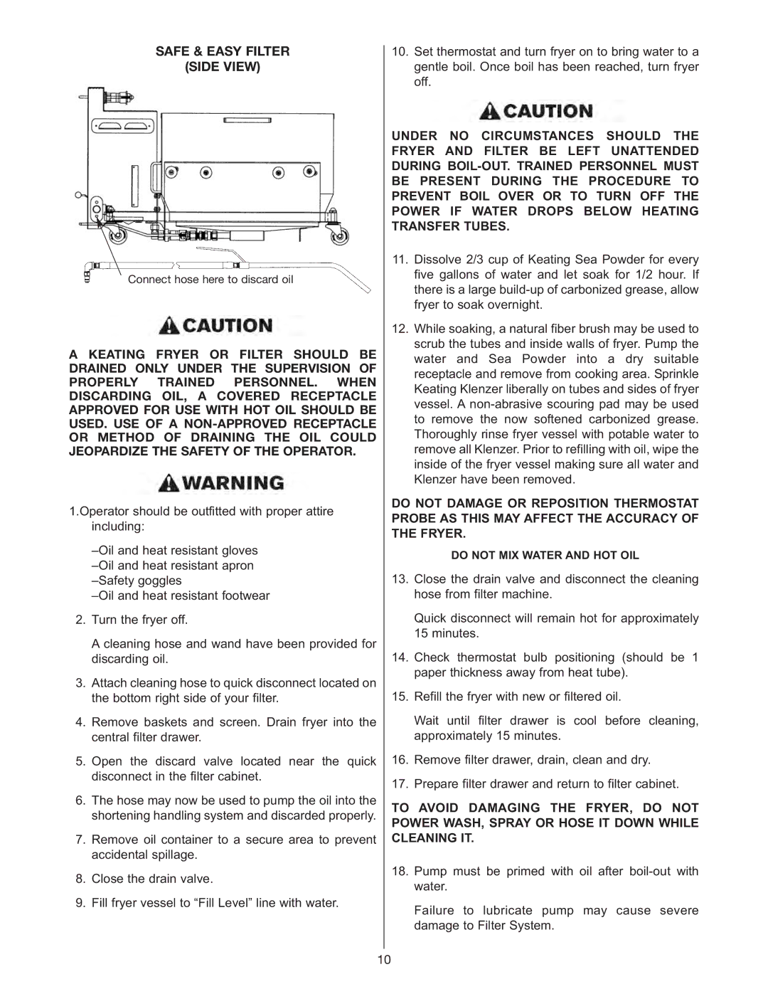 Keating Of Chicago Fryer user manual Safe & Easy Filter Side View 