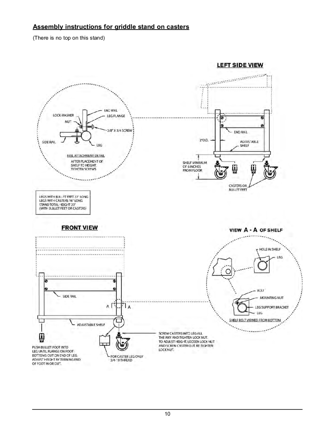 Keating Of Chicago Griddle user manual Assembly instructions for griddle stand on casters 