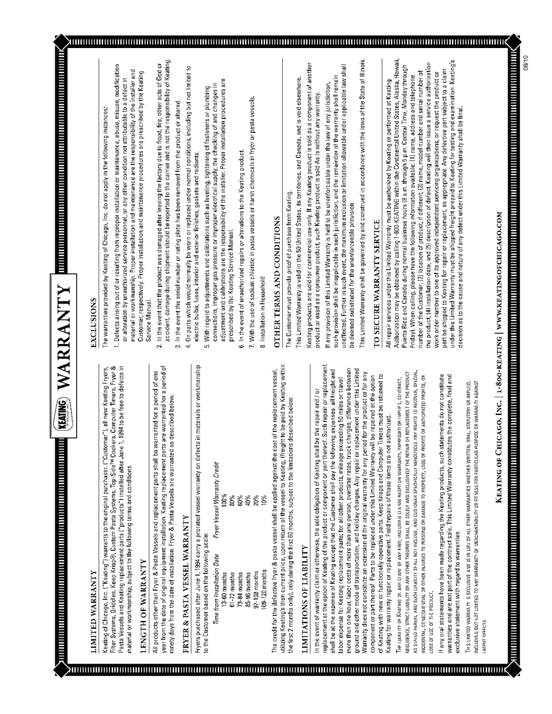 Keating Of Chicago Griddle user manual 08/10 