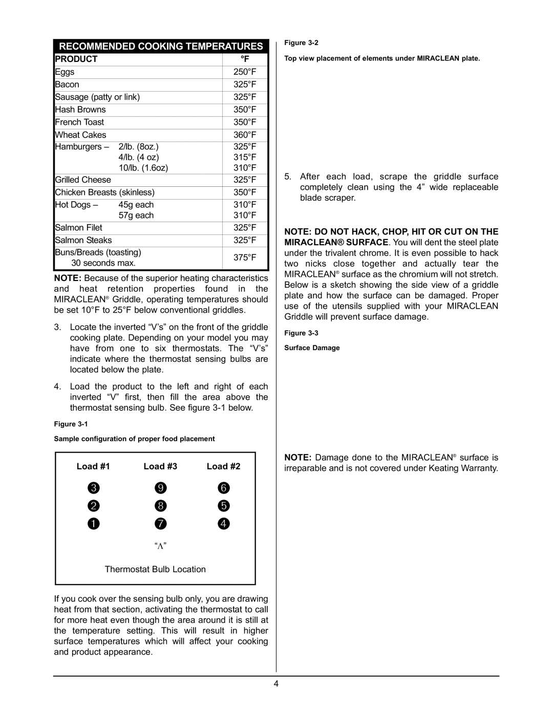 Keating Of Chicago Griddle user manual Product, Load #1 Load #3 Load #2 