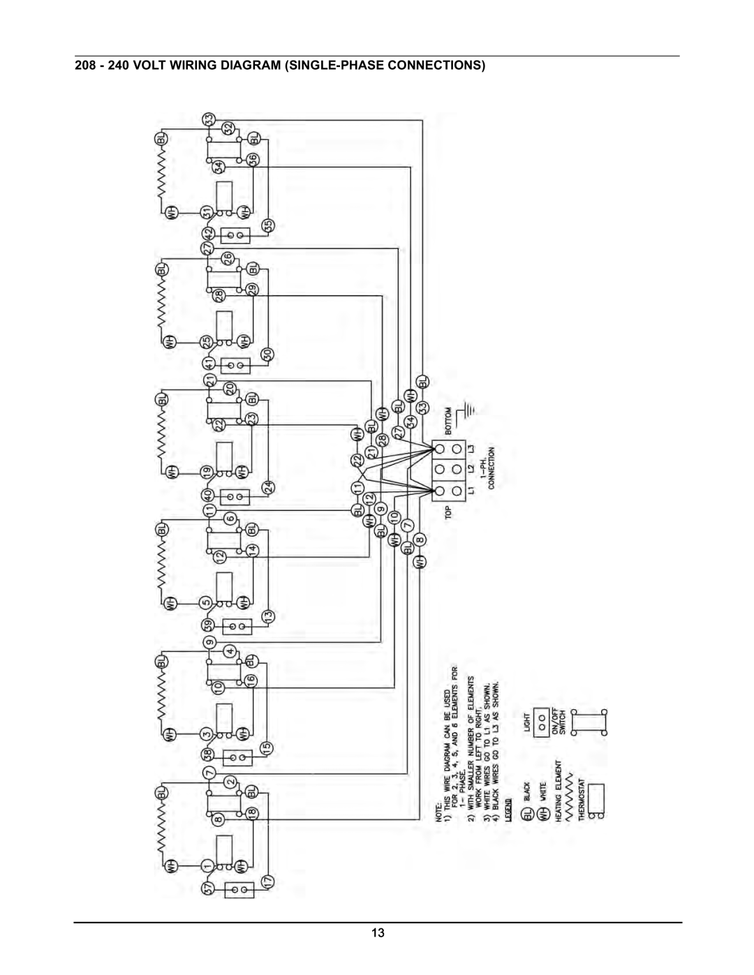 Keating Of Chicago Griddle user manual 208 - 240 VOLT WIRING DIAGRAM SINGLE-PHASE CONNECTIONS 