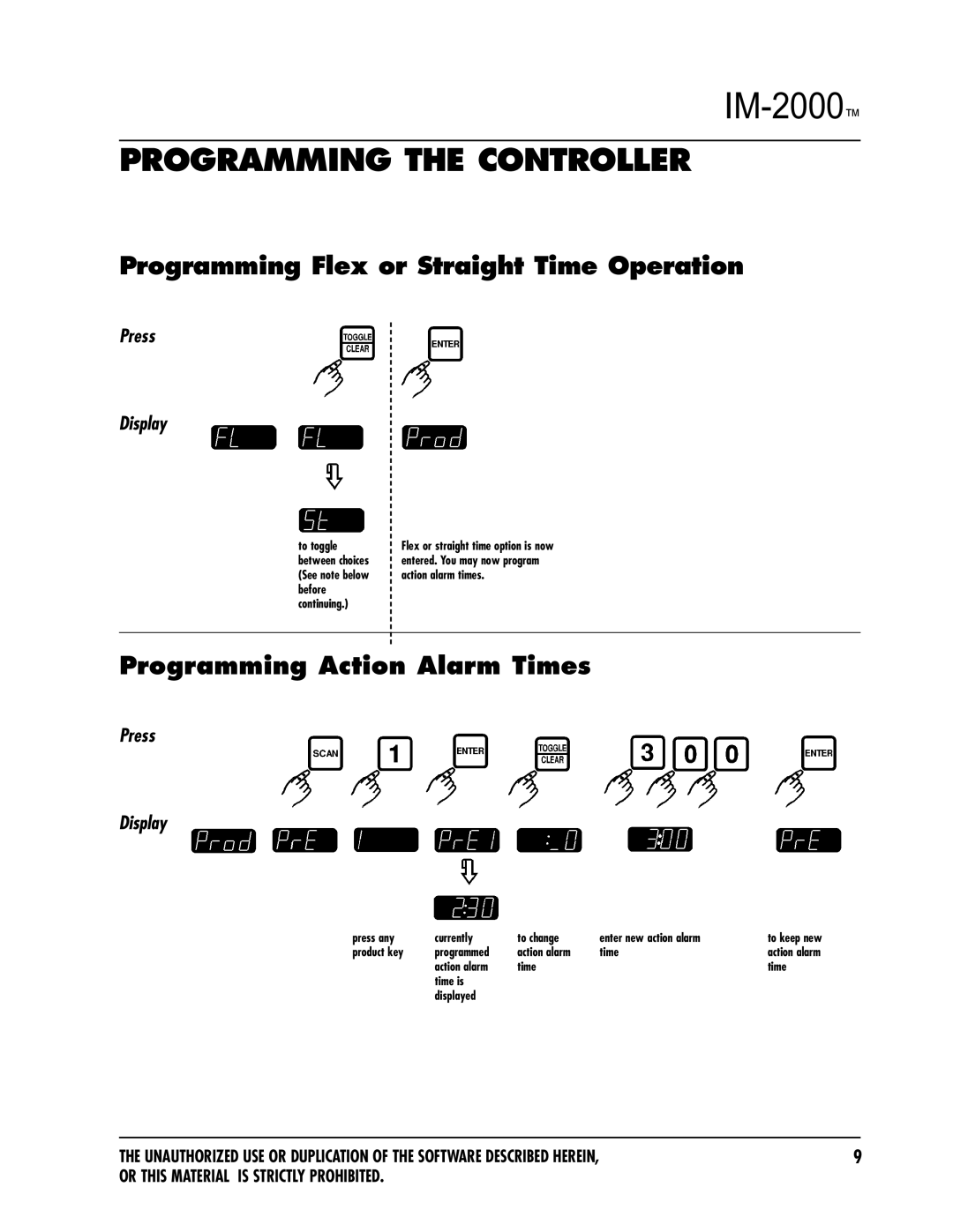 Keating Of Chicago IM-2000 manual Programming Flex or Straight Time Operation, Programming Action Alarm Times 