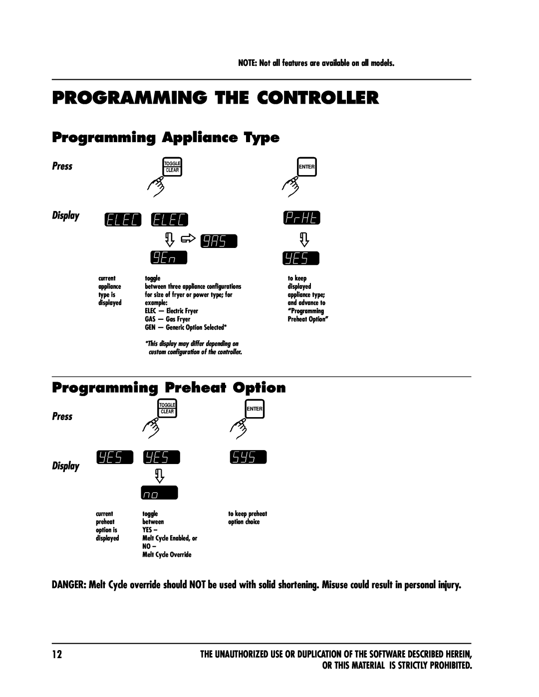Keating Of Chicago IM-2000 manual Programming Appliance Type, Programming Preheat Option, Programming The Controller 