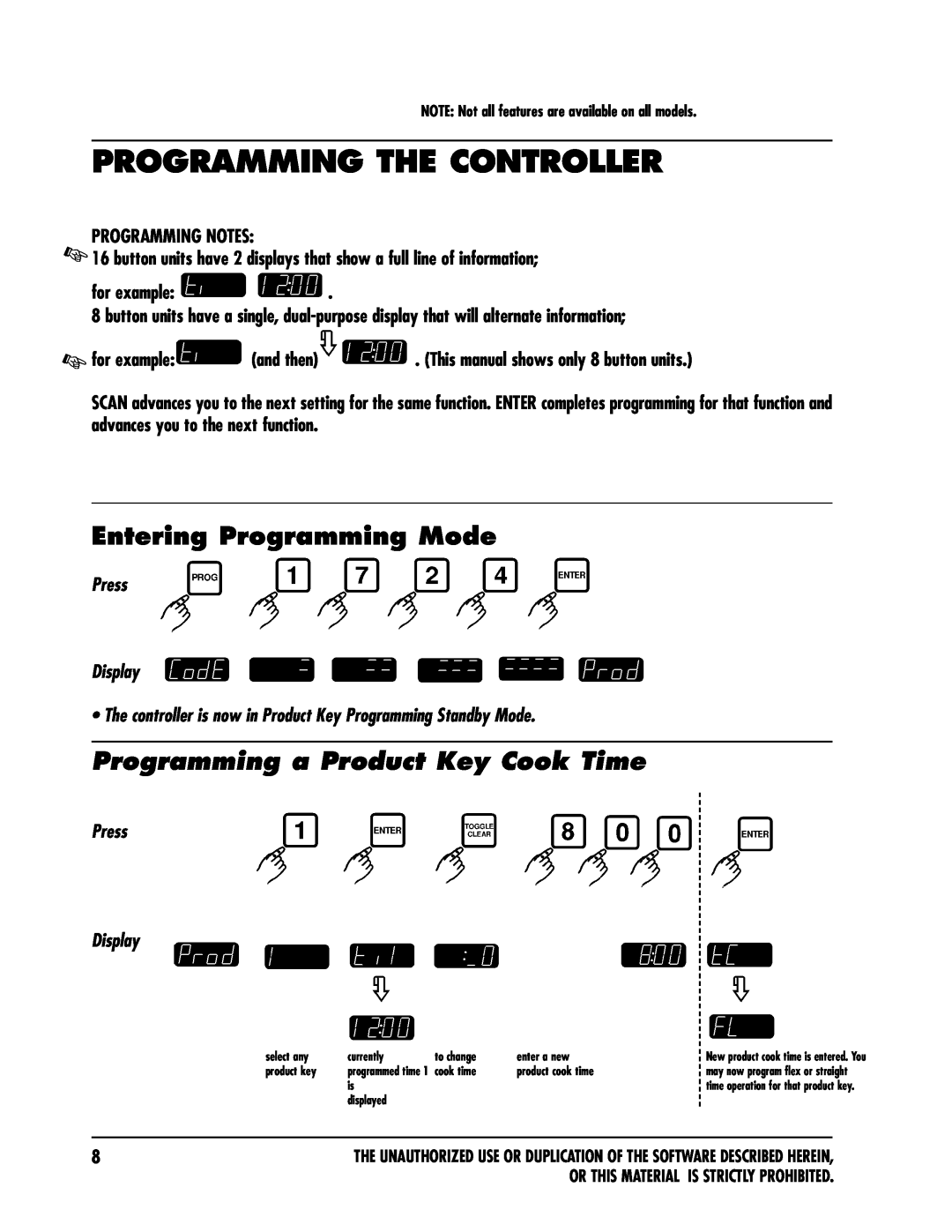 Keating Of Chicago IM-2000 Programming The Controller, Entering Programming Mode, Programming a Product Key Cook Time 