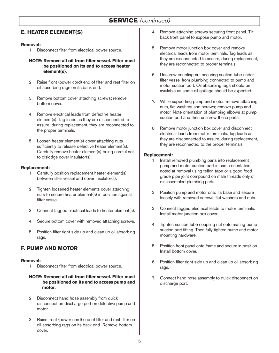 Keating Of Chicago PC14, LB-100, LB-165 owner manual Heater Elements, Pump and Motor 