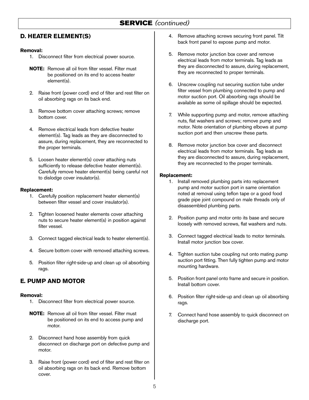 Keating Of Chicago LB-65, LB-200 user manual Heater Elements, Pump and Motor 