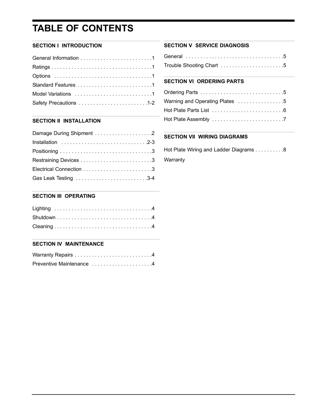 Keating Of Chicago MG-2, MG-4 service manual Table of Contents 