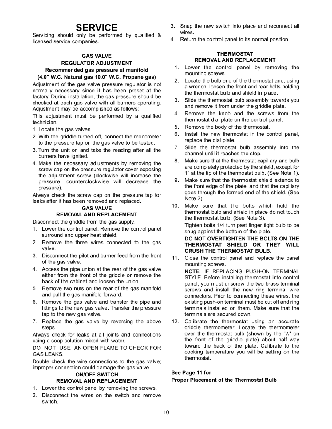 Keating Of Chicago Miraclean installation manual GAS Valve Regulator Adjustment, GAS Valve Removal and Replacement 