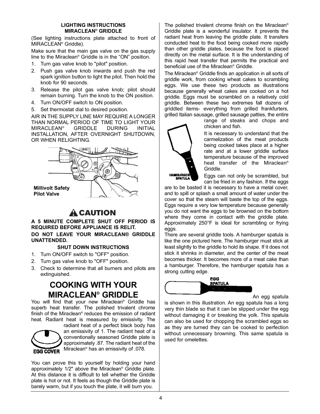 Keating Of Chicago installation manual Cooking with Your Miraclean Griddle, Lighting Instructions Miraclean Griddle 