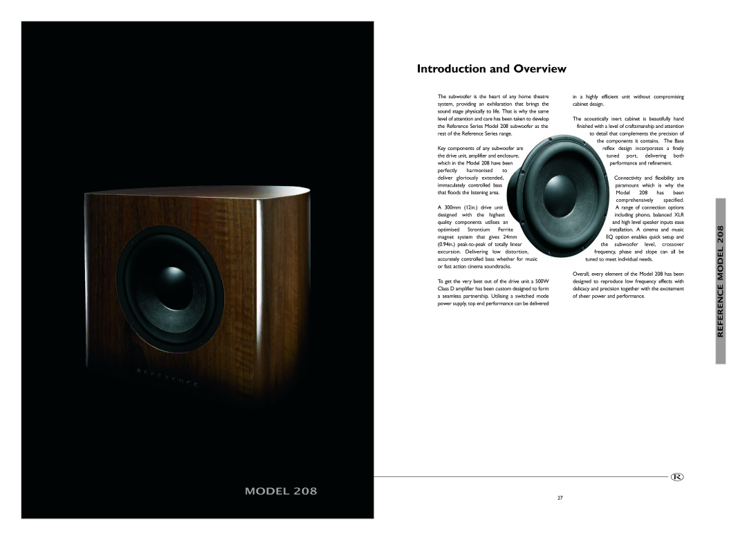 KEF Audio 209, 208 manual A highly efficient unit without compromising cabinet design 