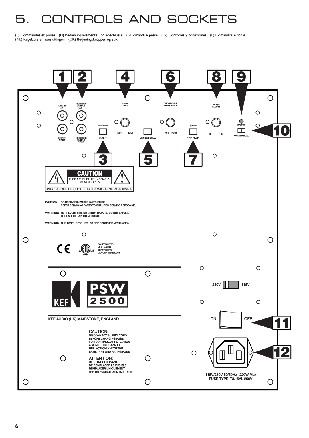 KEF Audio 290149ML installation manual Controls And Sockets 