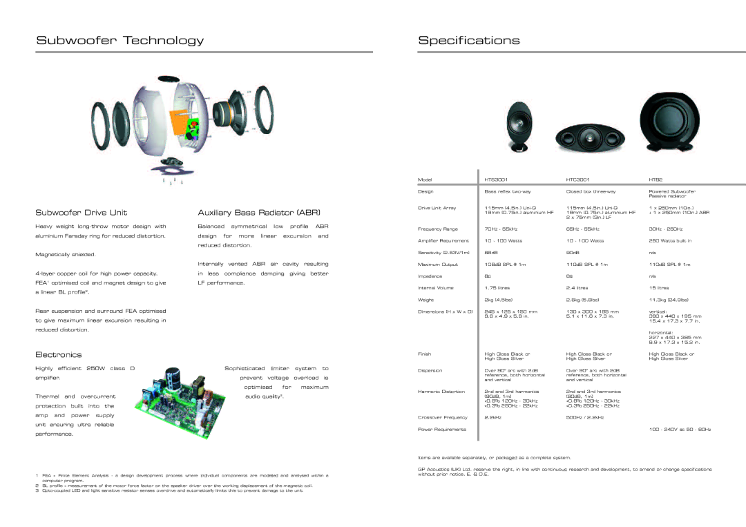 KEF Audio 3000 Series Subwoofer Technology Specifications, Subwoofer Drive Unit, Electronics, Auxiliary Bass Radiator ABR 