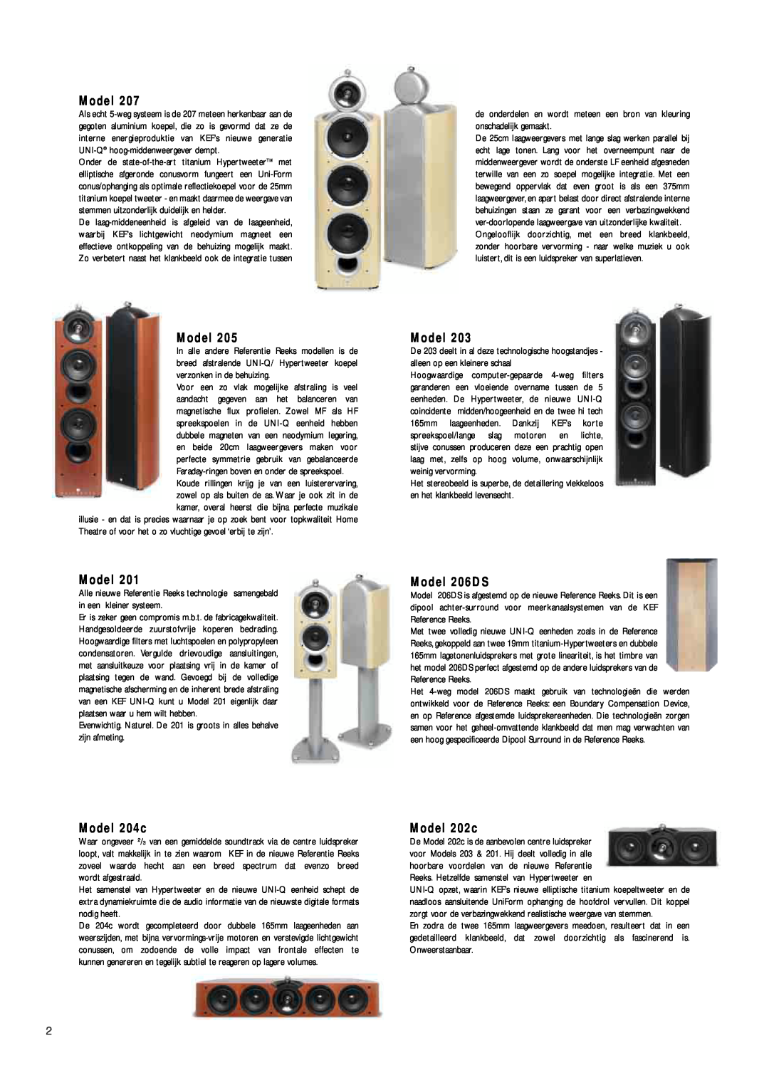 KEF Audio FLC 2003 manual Model 206DS, Model 204c, Model 202c 