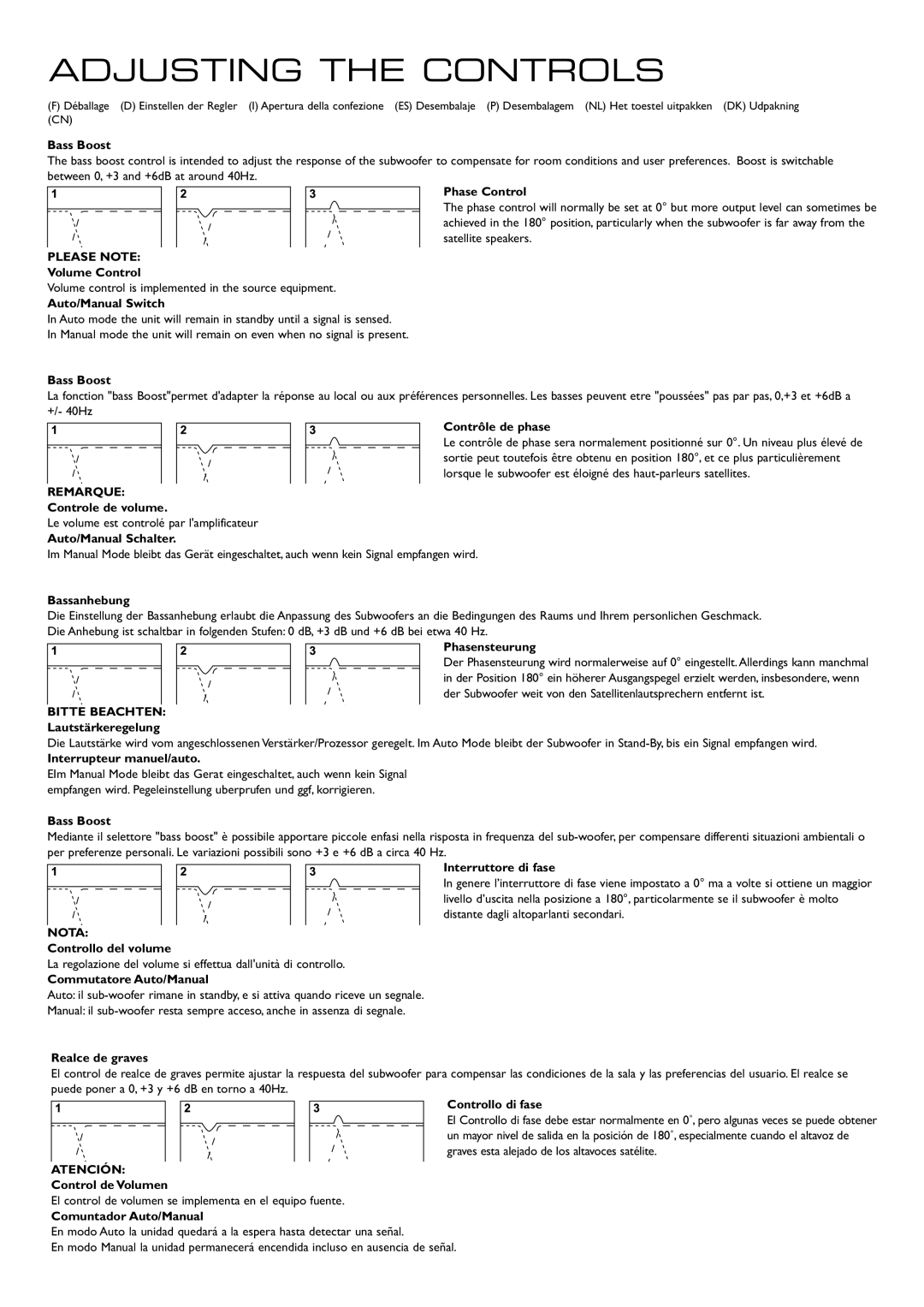 KEF Audio HTB2 installation manual Adjusting the Controls 