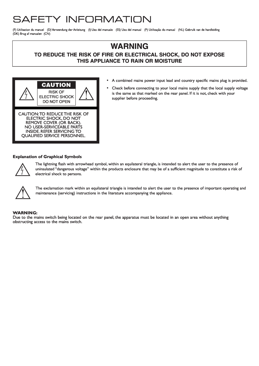 KEF Audio HTB2 installation manual Safety Information, This Appliance To Rain Or Moisture, Explanation of Graphical Symbols 