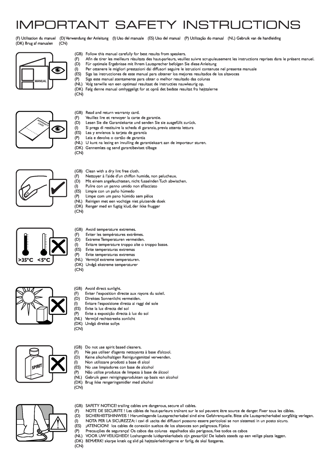 KEF Audio HTB2 installation manual Important Safety Instructions, Read and return warranty card 