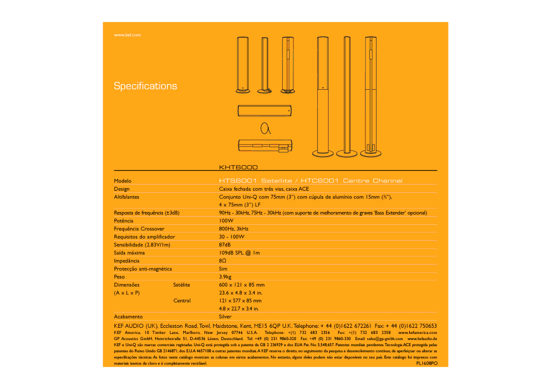 KEF Audio HTC6001, HTS6001 specifications Specifications 