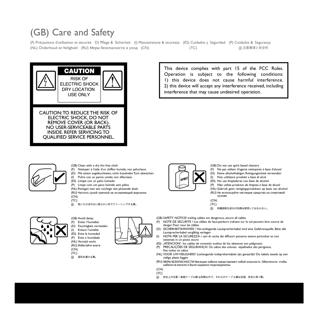 KEF Audio I manual GB Care and Safety, Précautions d’utilisation et sécurité 