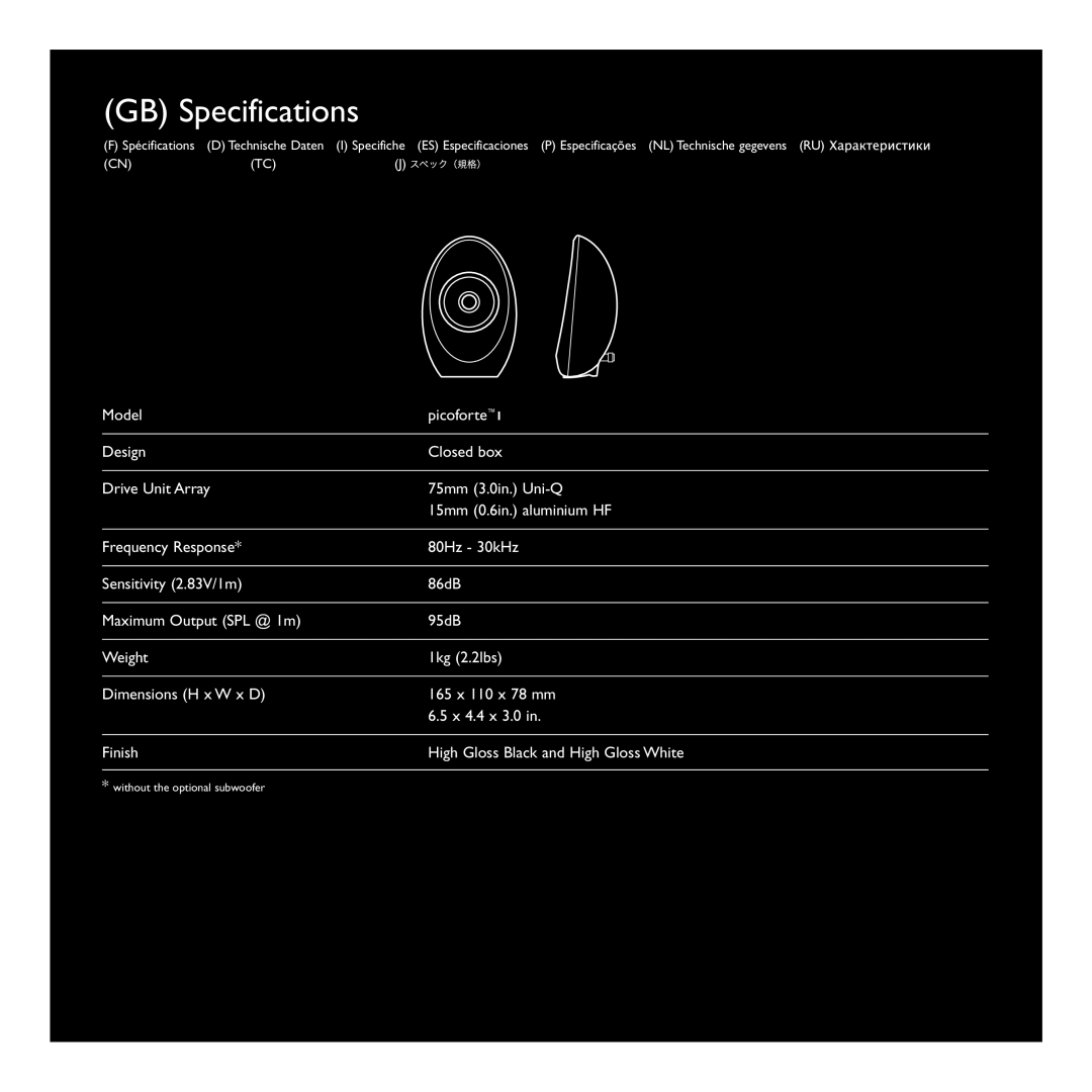 KEF Audio I manual GB Specifications 