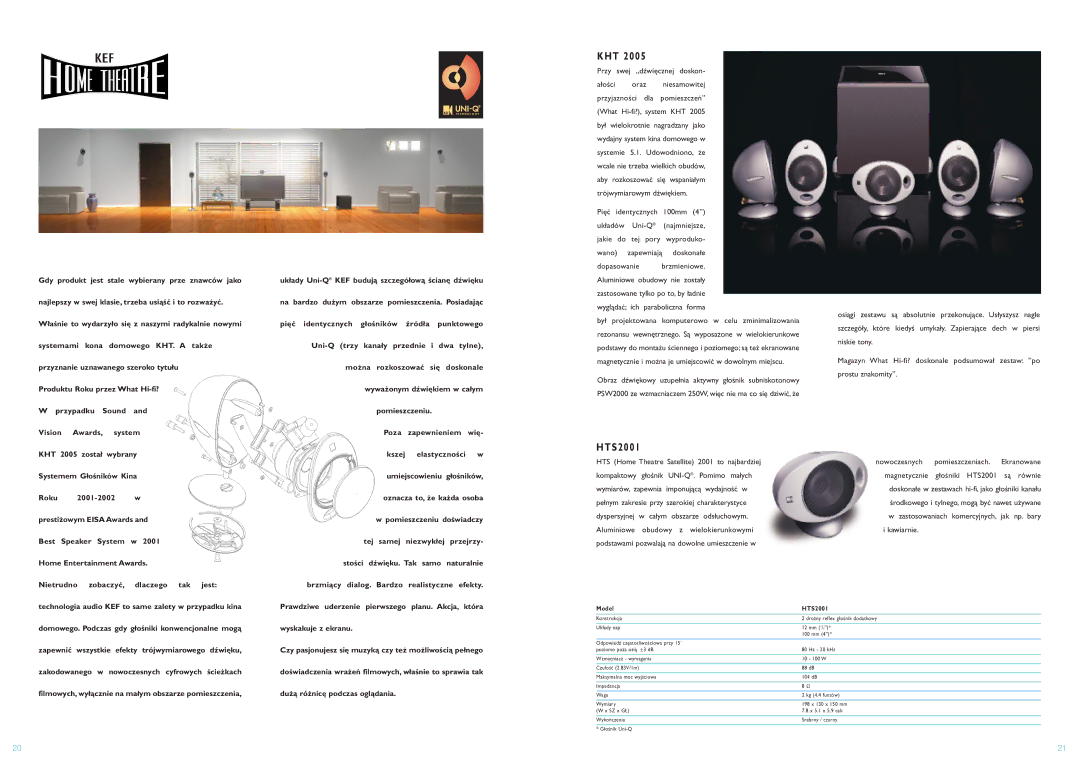 KEF Audio K1157 manual T 2 0 0, S 2 0 0, Przy swej „dźwięcznej doskon, Model HTS2001 