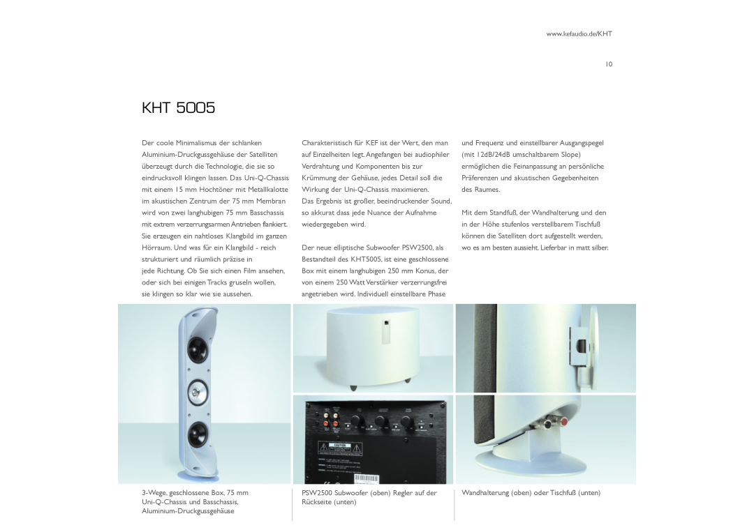 KEF Audio KHT1005, KHT9000 ACE, KHT2005.2 manual Wandhalterung oben oder Tischfuß unten 