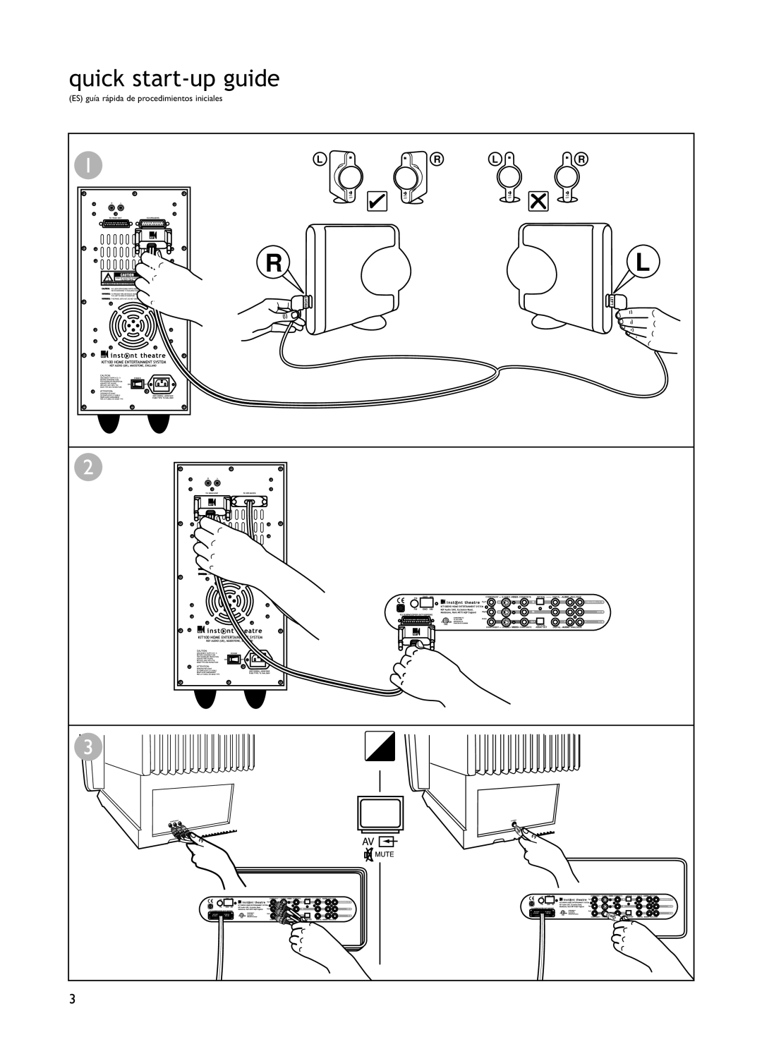 KEF Audio KIT100 installation manual Quick start-up guide, ES guía rápida de procedimientos iniciales 