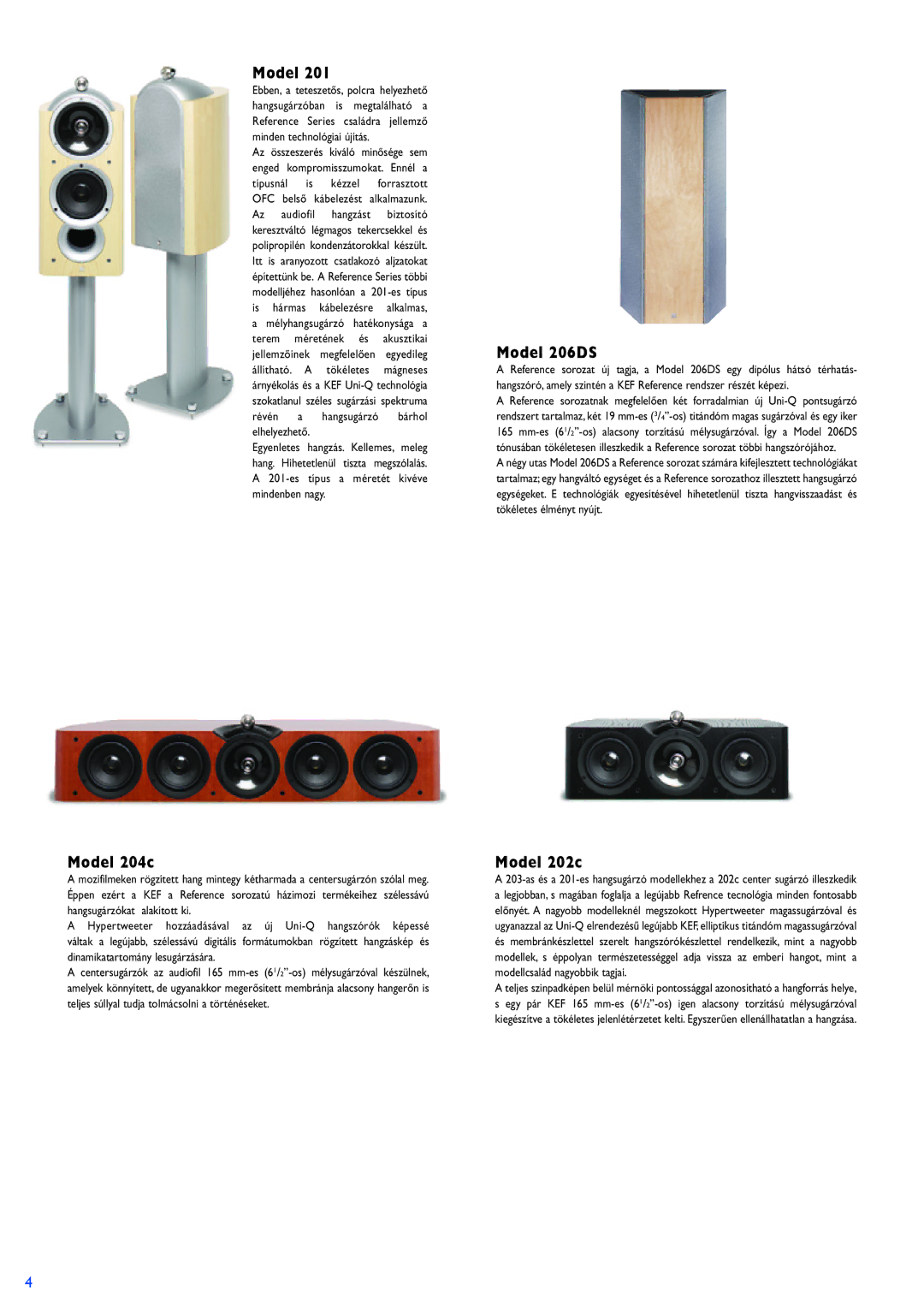 KEF Audio Loudspeaker manual Model 204c, Model 206DS, Model 202c 