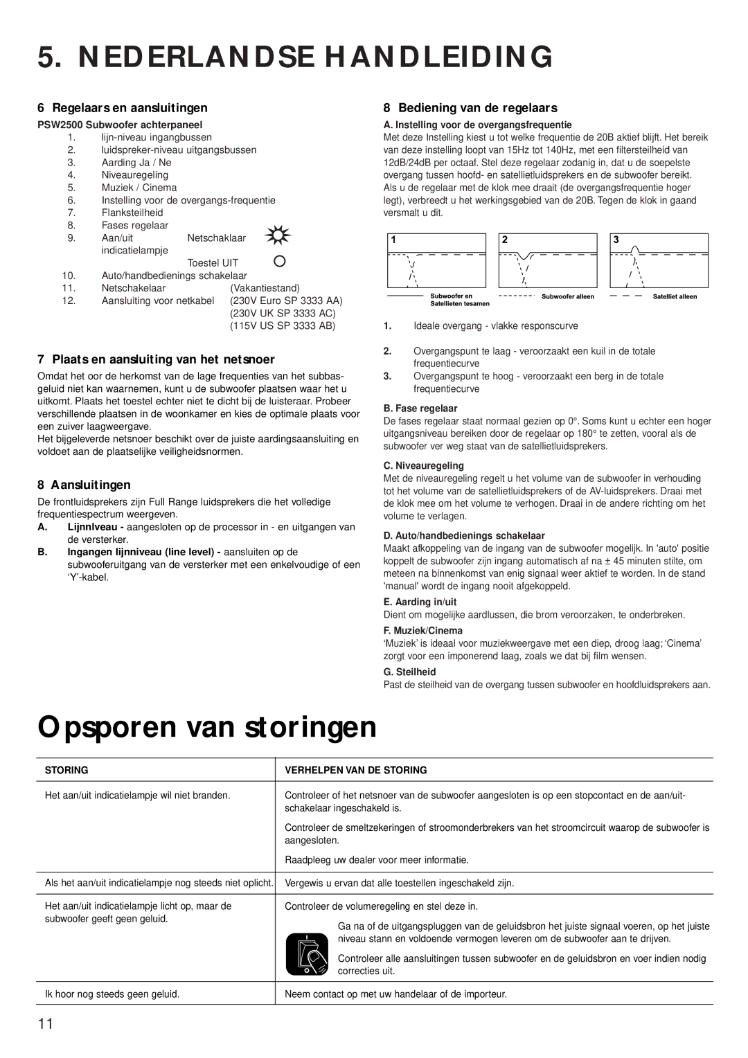 KEF Audio PSW 2500 specifications Nederlandse Handleiding, Opsporen van storingen 