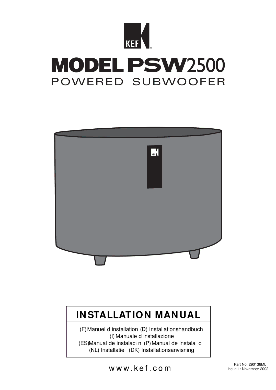 KEF Audio PSW 2500 specifications Installation Manual 