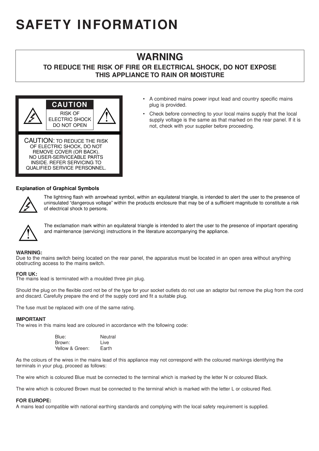 KEF Audio PSW 2500 specifications Safety Information, Explanation of Graphical Symbols 