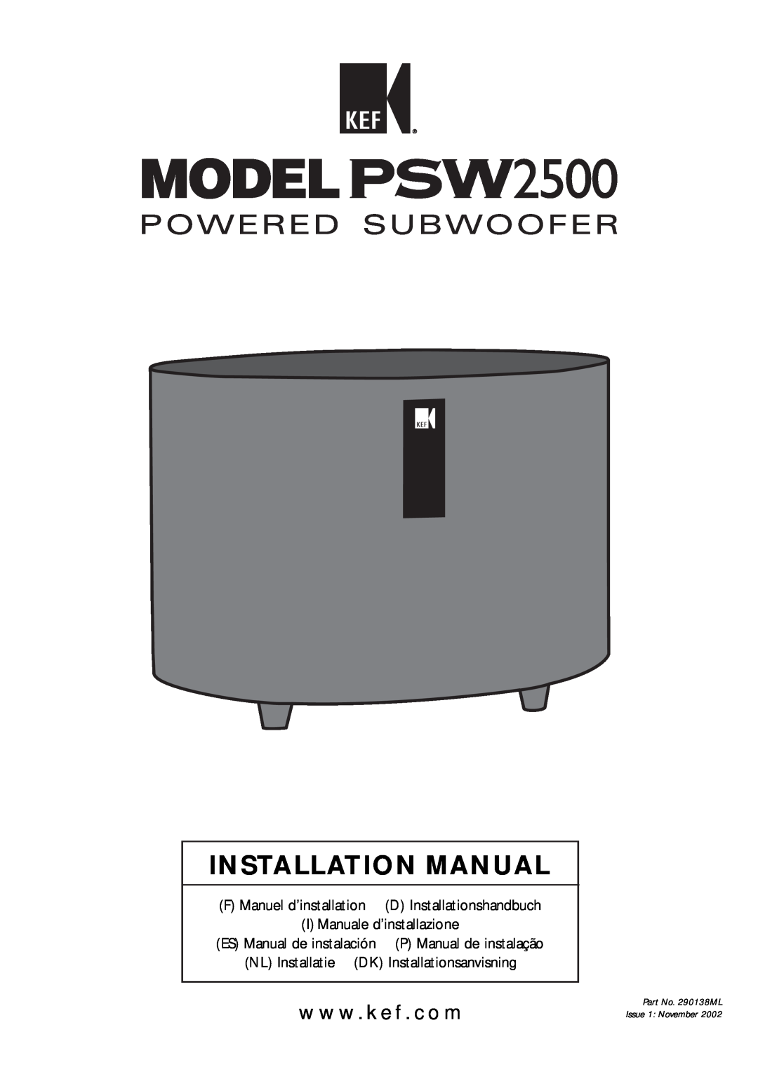 KEF Audio PSW 2500 D Installationshandbuch, ES Manual de instalación, Installation Manual, w w w . k e f . c o m 