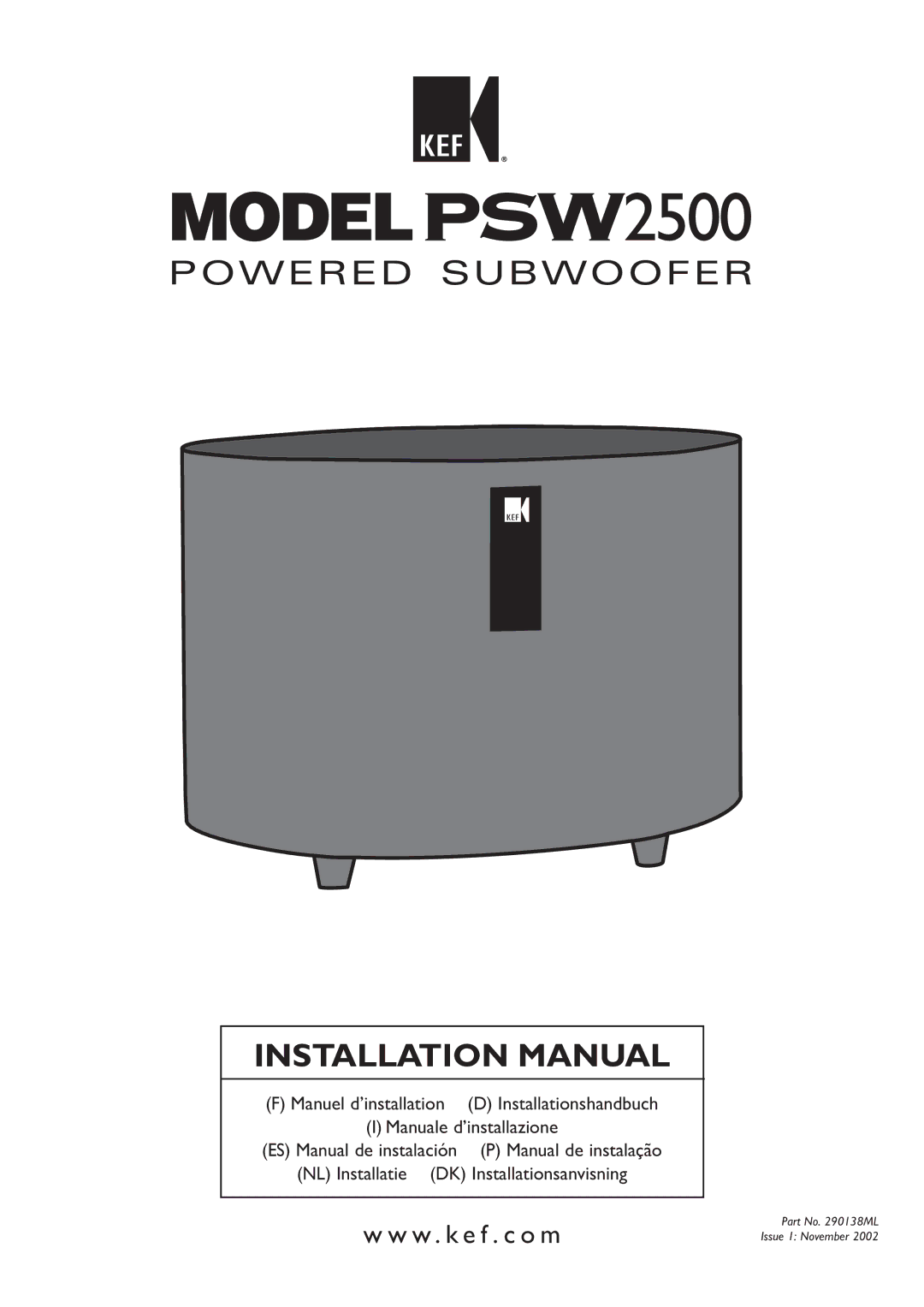 KEF Audio PSW2500 installation manual Installation Manual 