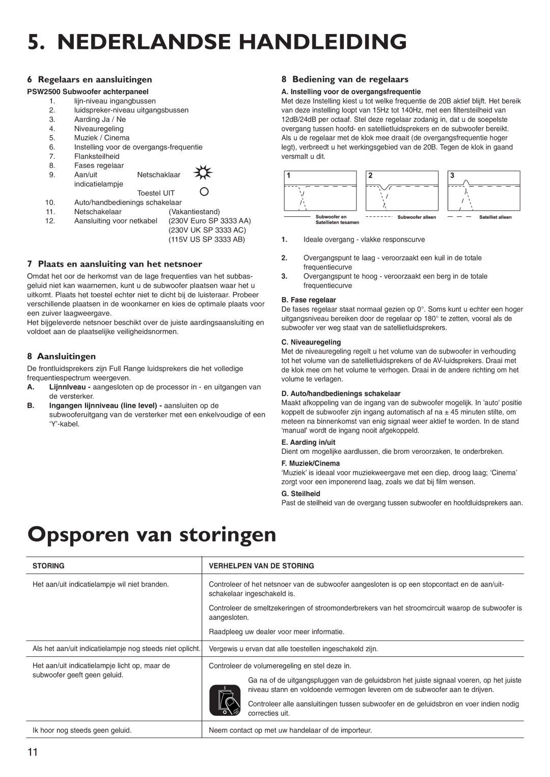 KEF Audio PSW2500 installation manual Nederlandse Handleiding, Opsporen van storingen 