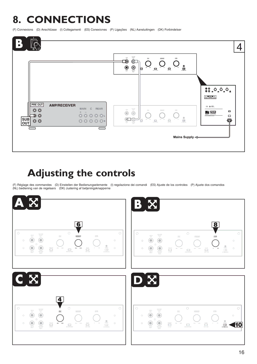 KEF Audio PSW2500 installation manual Adjusting the controls 